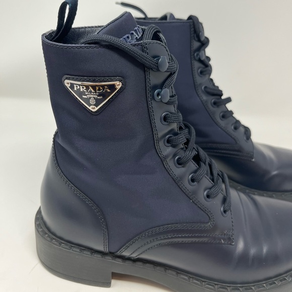 Prada Brushed Leather Monolith Re-Nylon Navy Combat Boot Triangle Logo size 39 - Picture 3 of 14